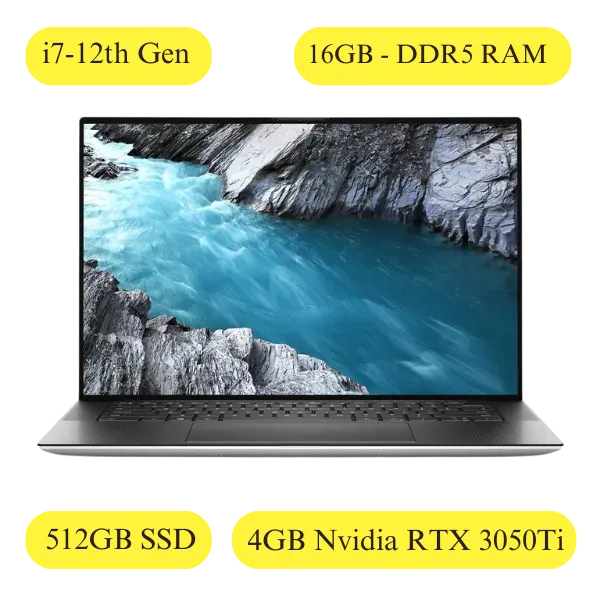 Dell Xps15 9520 Silver i7-12700H 12th Gen 16GB DDR5 RAM 512GB M.2 Nve SSD 4GB Nvidia GEFORCE RTX 3050Ti Graphics Windows 11 15.6 inches
